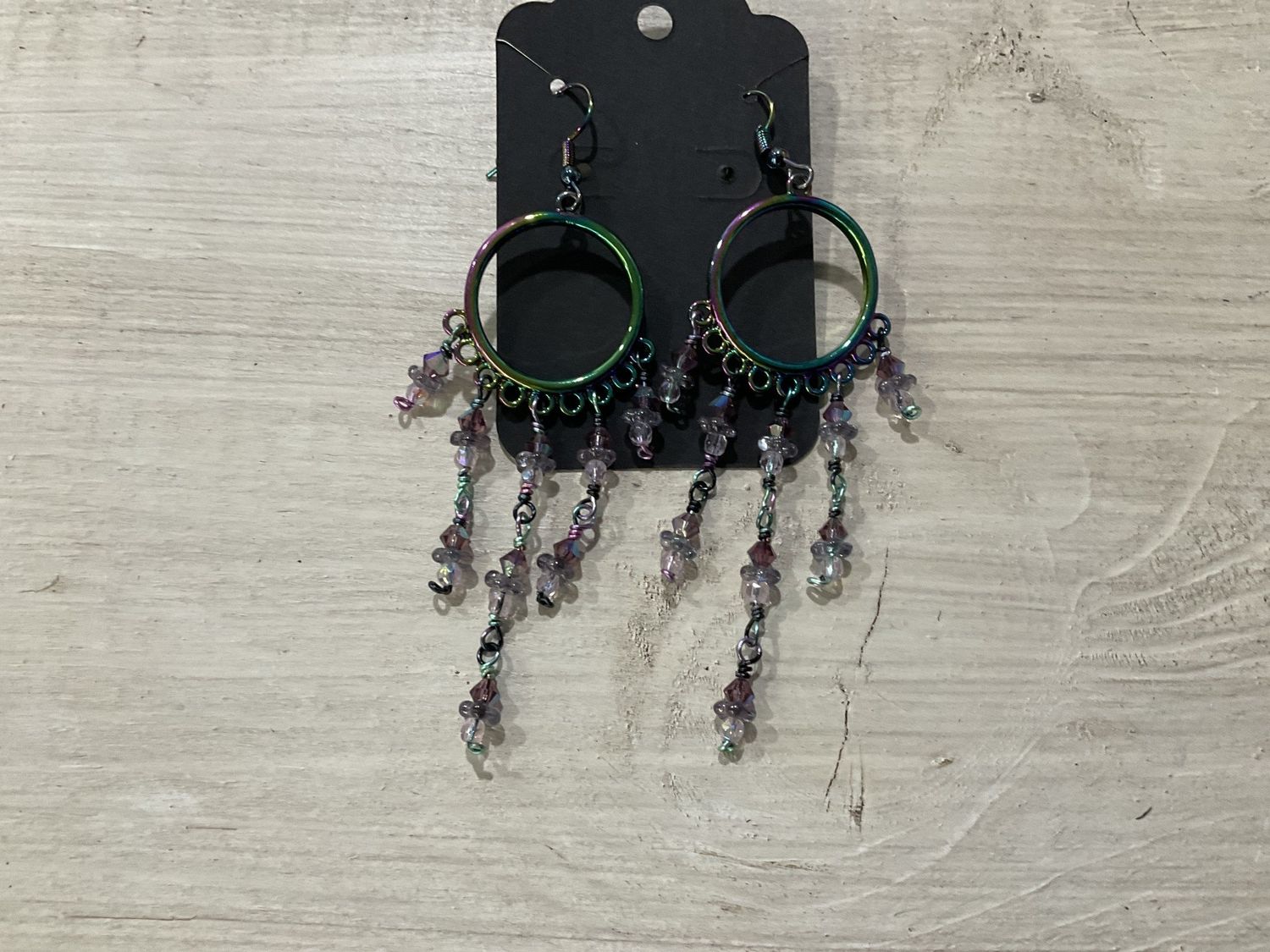 E203 Metallic Earrings w Lavendar Crystals