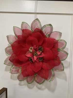 Wreath Pancake Red and Green Poinsettia