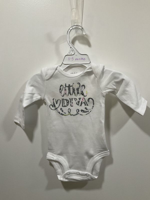 Onsie White w/Colorful Flower Print &quot;Little Diva&quot; long sleeve 3 month