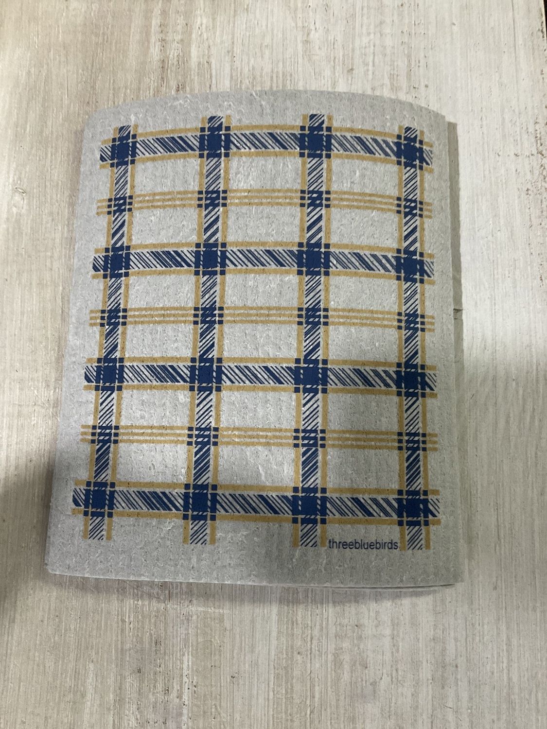 Blue Plaid on Gray Swedish Dishcloth