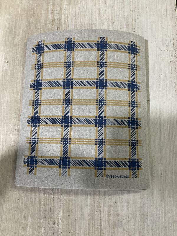 Blue Plaid on Gray Swedish Dishcloth