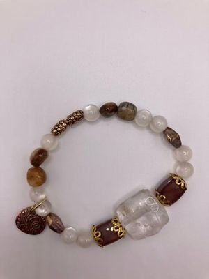 Quartz, Moonstone, and Agate Stone Beads Stretch Bracelet