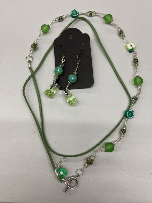 NS10 Limegreen Suede Cord Necklace Set