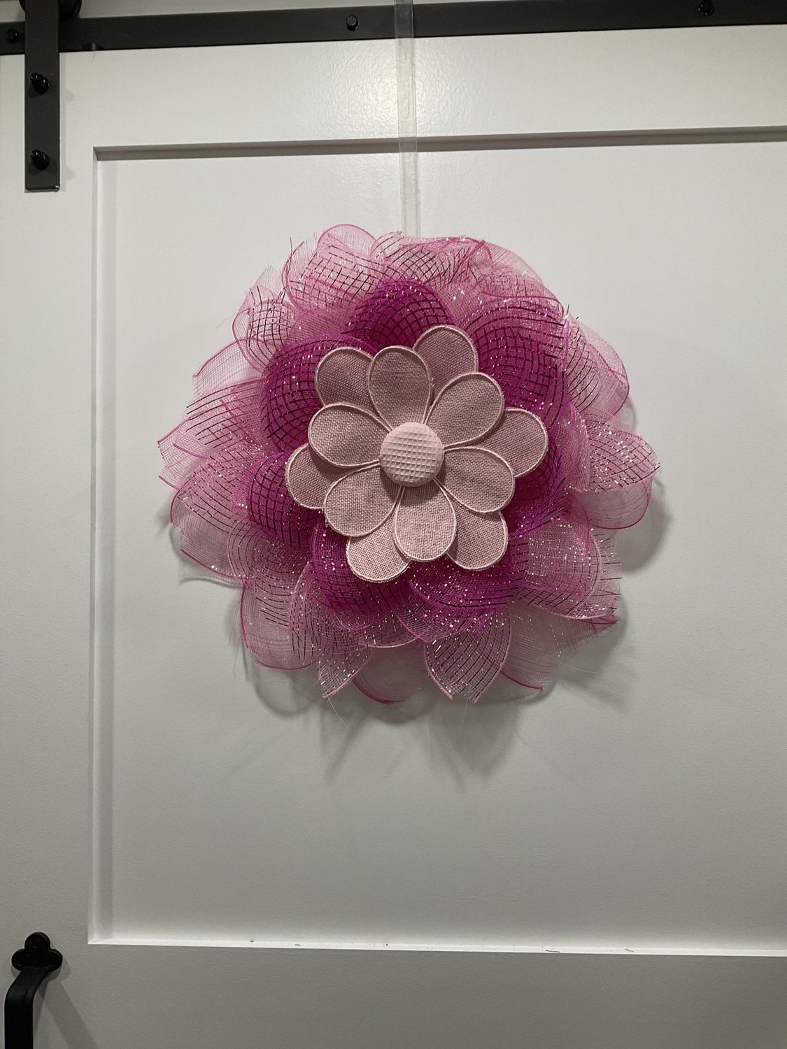 Hot Pink Sunflower Pancake Wreath 22 in-w/Light Pink Flower Middle