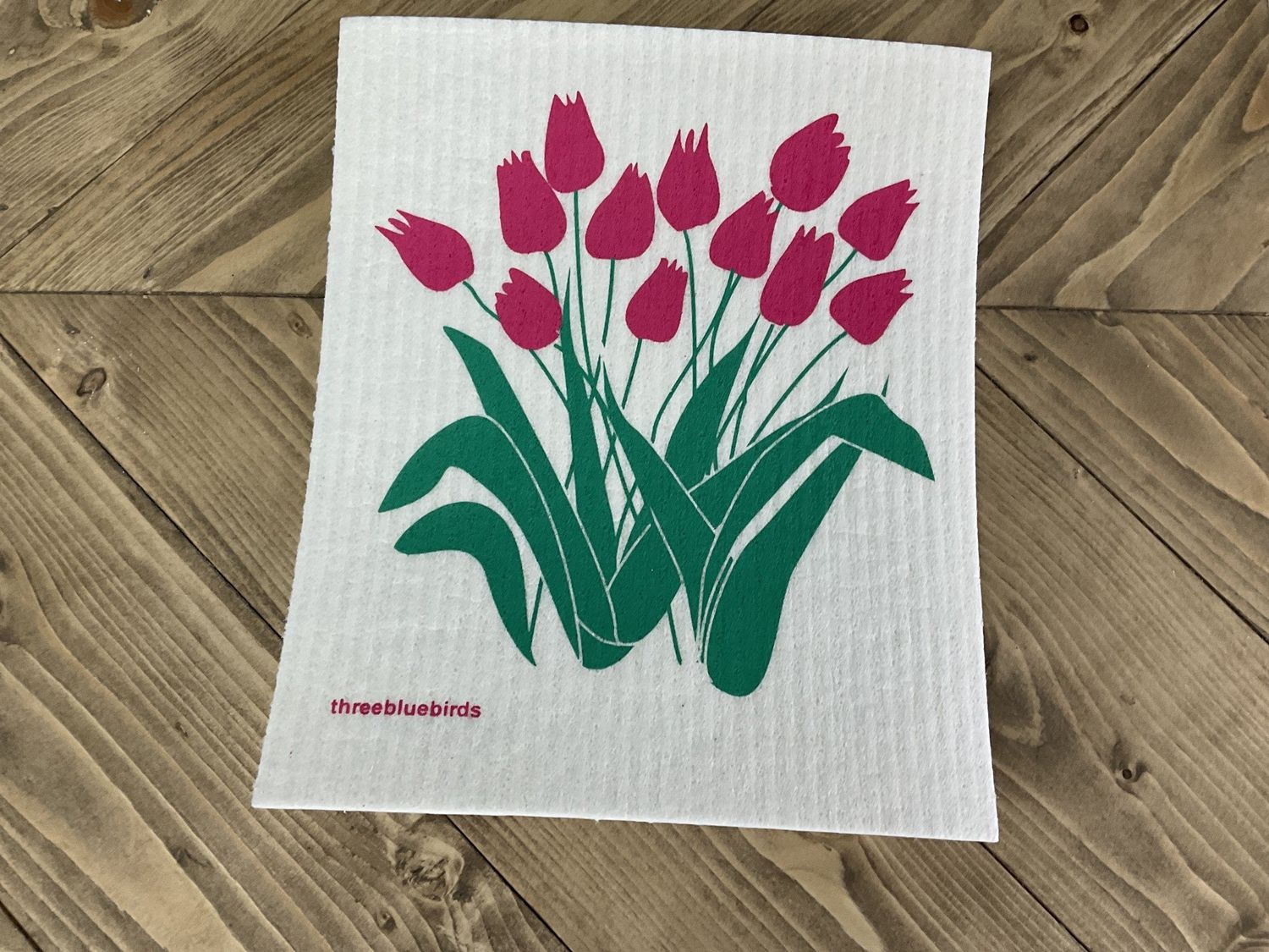 Pink Tulips Swedish Dishcloth