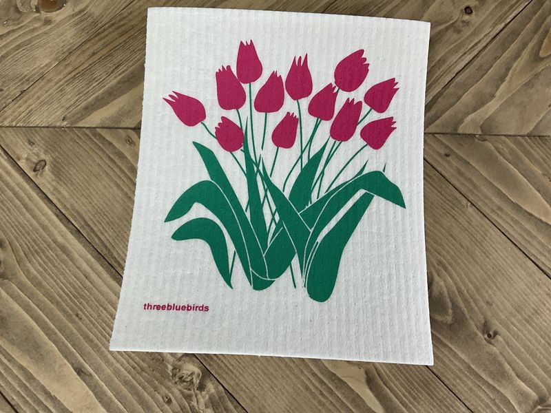 Pink Tulips Swedish Dishcloth