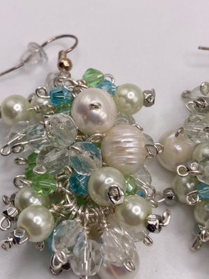 OTD Cluster of Freshwater Pearls, Preciosa Crystals in Blues and Greens with Silver Accent Earrings