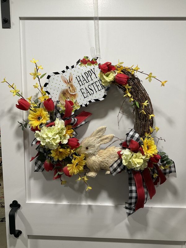 Grapevine Easter Rabbit Wreath w Brown Rabbit