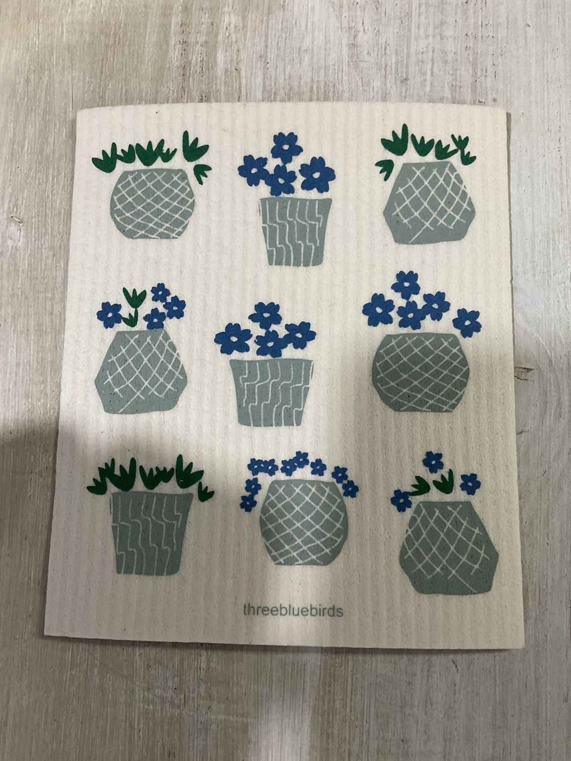 Flower Pots on White Swedish Dishcloth