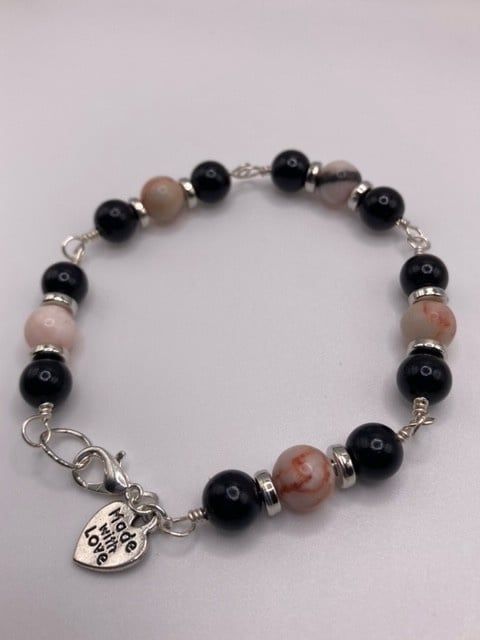 Pink Zebra Jasper with Black Beads