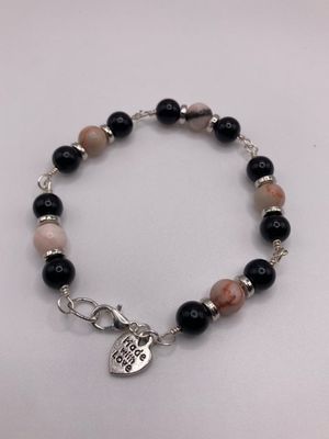 OTD Pink Zebra Jasper with Black Beads