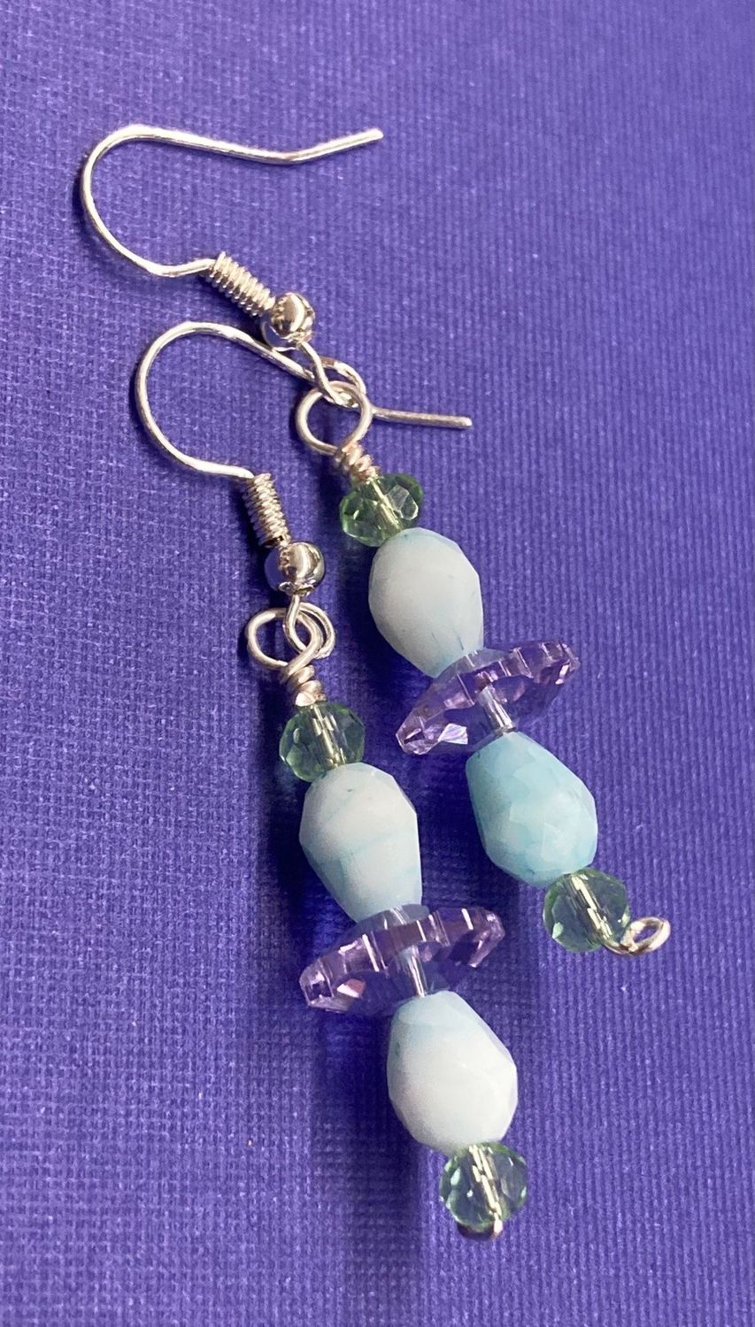 E029 Lavender, Baby Blue, Light Green Crystals and Bead Earrings