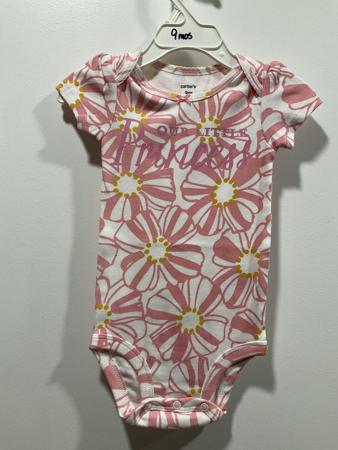 Onsie White with Pink Flowers w/Pink &quot;Our Little Princess&quot; short sleeve 9 month