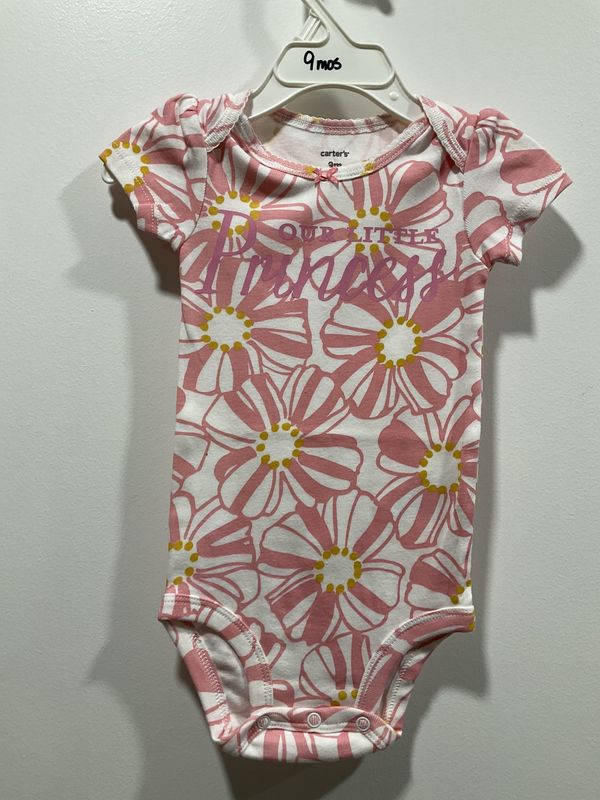 Onsie White with Pink Flowers w/Pink &quot;Our Little Princess&quot; short sleeve 9 month