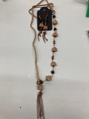 NS16 Tan Suede w Bronzite Gemstone Elephants Necklace &amp; Earrings