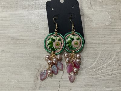 OTD E206 Czeck Glass Leaves w Lavender Cultured Pears &amp; Acrylic Flowers