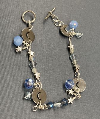 OTD B208 Crescent Moon Connectors, Blue Crystals and Stars and Labradorite Beads Bracelet
