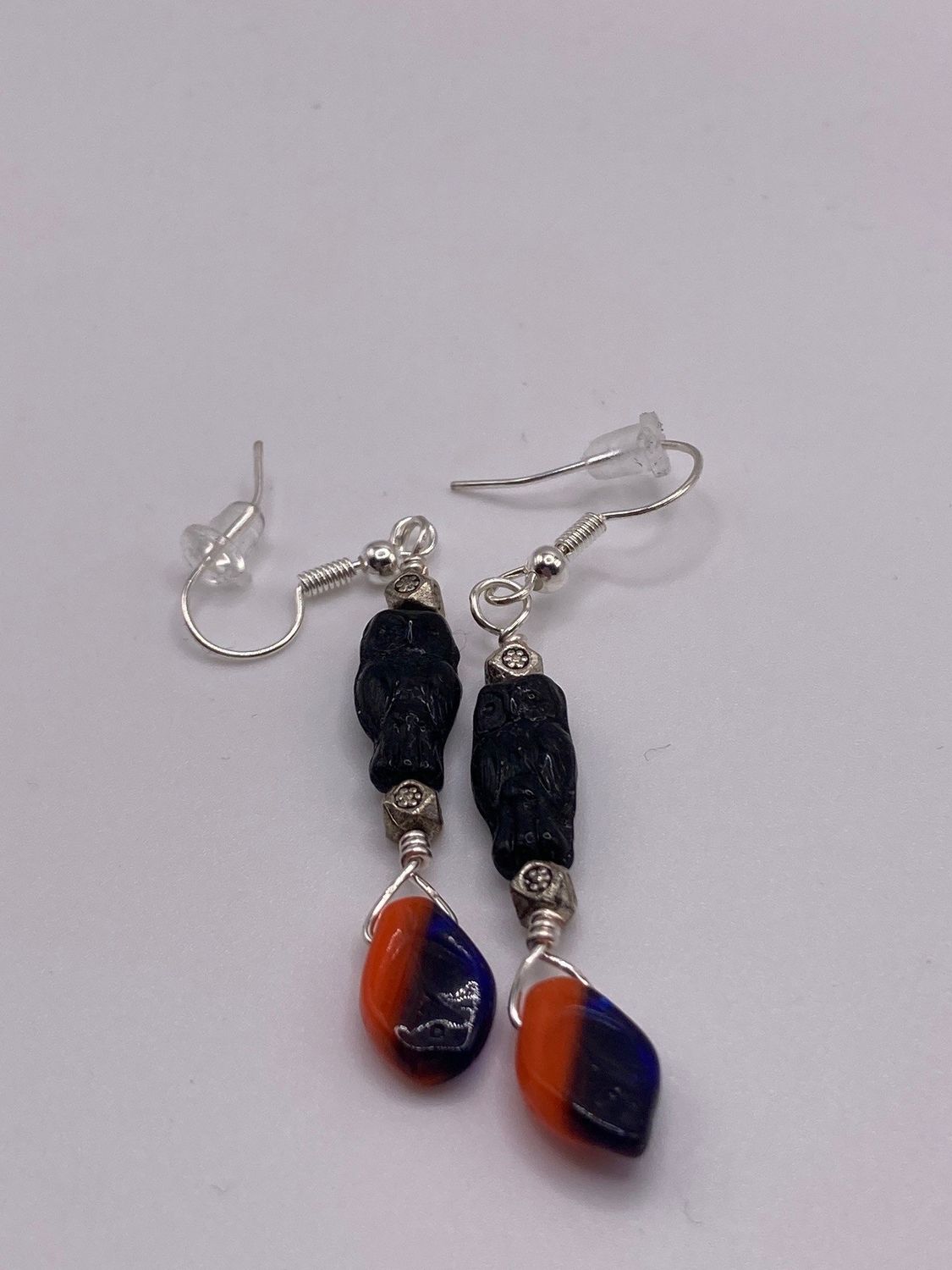 Czeck Glass Owl and Leaf Earrings