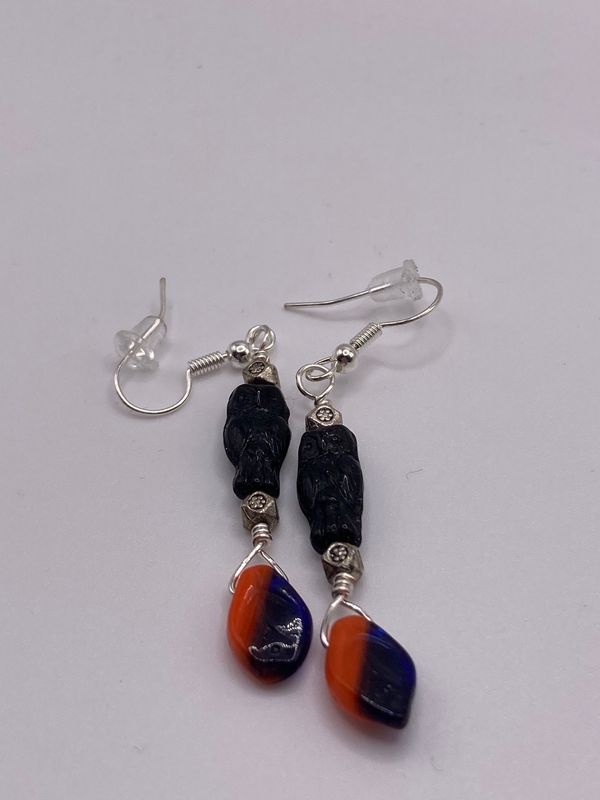 Czeck Glass Owl and Leaf Earrings