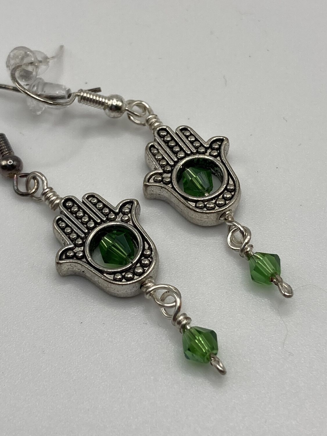 HE3 Green Hamsa Earrings