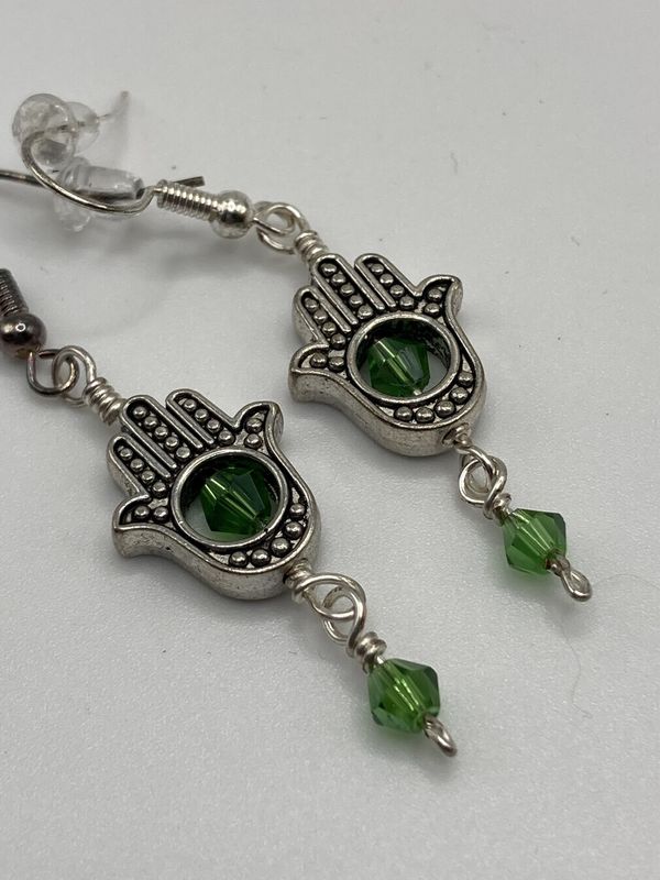 HE3 Green Hamsa Earrings