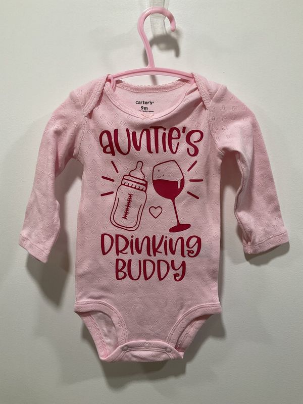Onsie Pink w/ Pink &quot;Aunties Drinking Buddy&quot; long sleeve 18 month