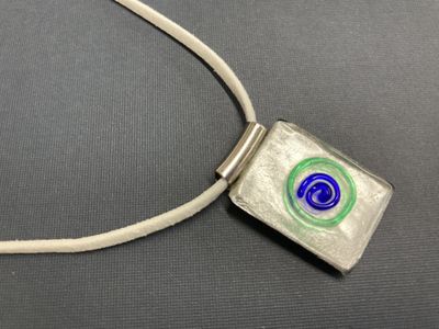 OTD White Glass Pendant on Suede Necklace
