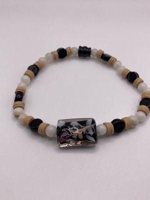 Lampwork bead with Agate beads and Heishi beads Stretch Bracelet