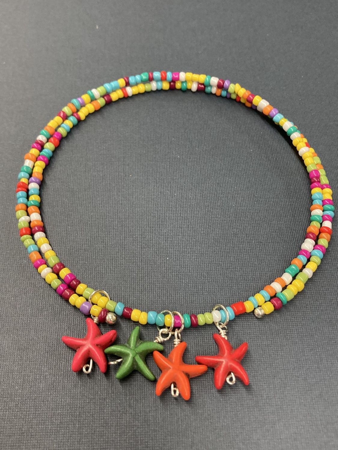 Ch006 Multi Color Beads with Starfish Charm Choker