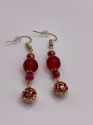 OTD Ruby Red Glass Beads and Gold Accent Earrings