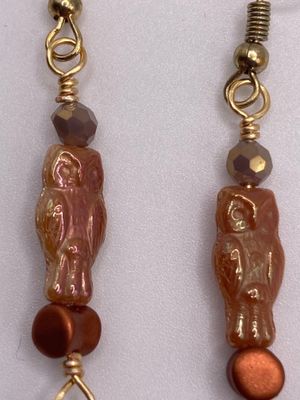 OTD Czech Glass Owl and Leaf in Iridescent Rust