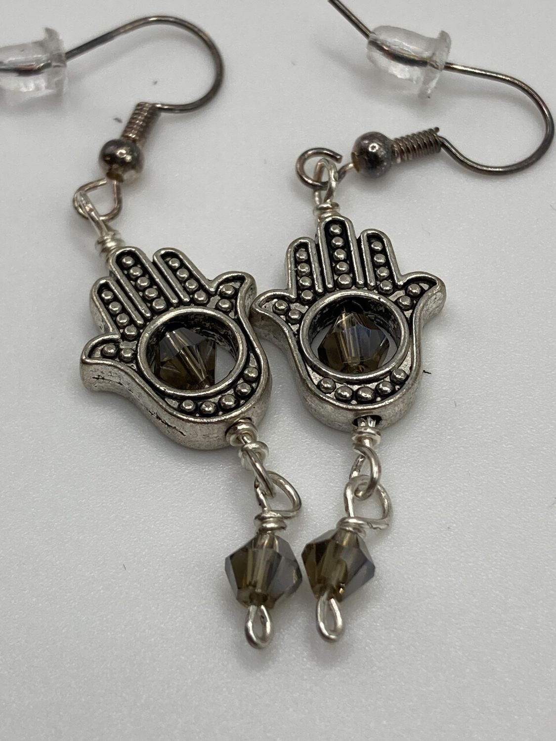 HE11 Gray Hamsa Earrings