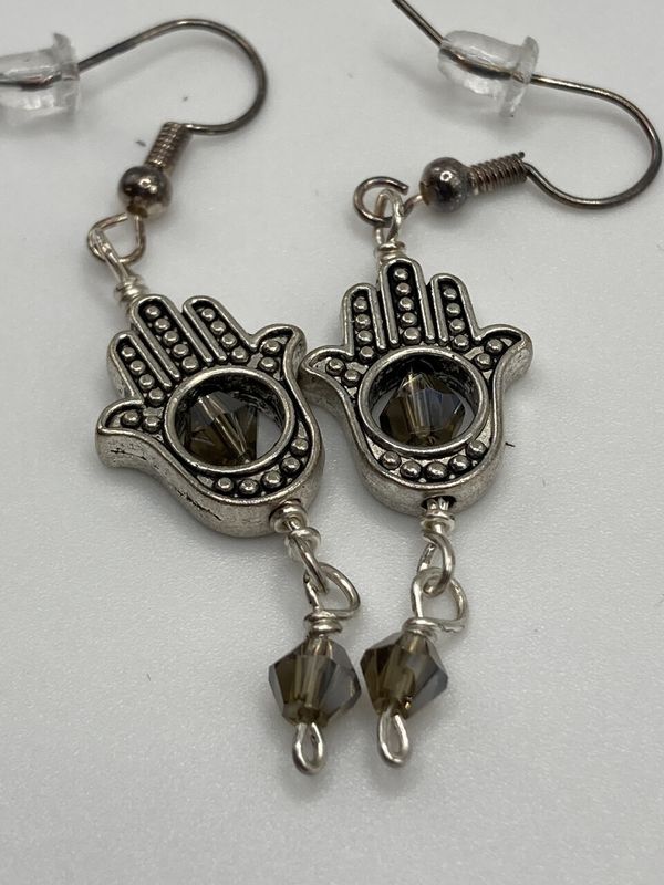 HE11 Gray Hamsa Earrings