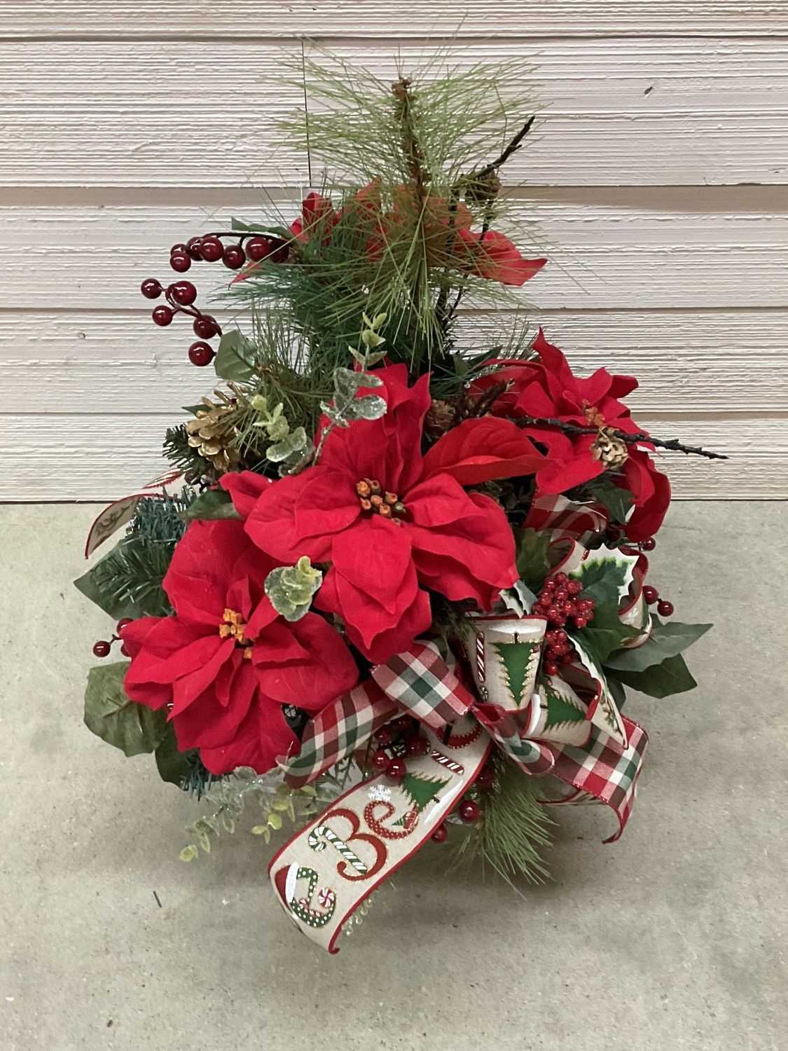 Centerpieces Red Poinsettia Believe Ribbon
