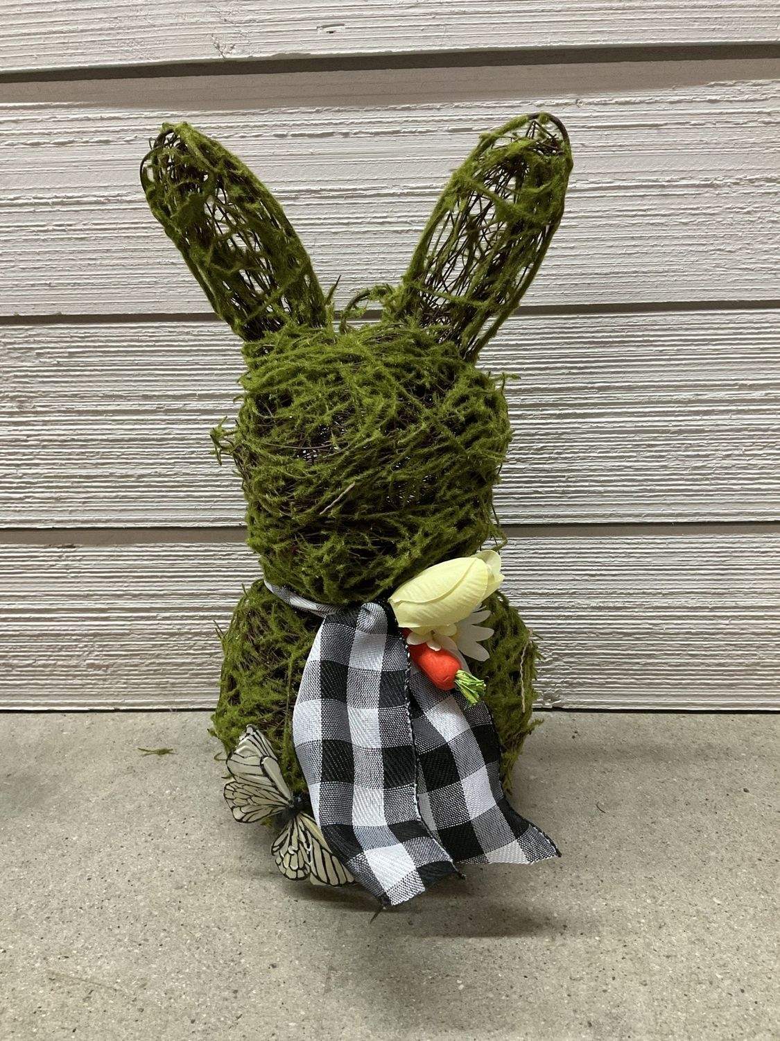 Grapevine and Moss Easter Bunny with Buffalo Check Ribbon