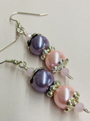 OTD E032 Pink and Purple Glass beads with Silver Finding Earrings