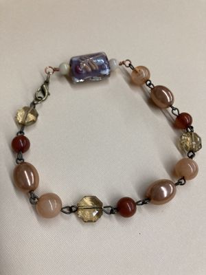 B010 Amber, Tan, and Lampworked Focal Bracelet