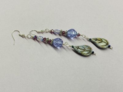 OTD E013 Lavender and Purple Crystals Accented with Silver Findings and Czech Glass Leaf Earrings