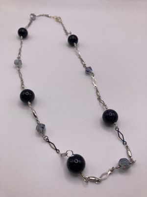 N201 Blue Sunstone Choker with Blue Iridescent Crystals