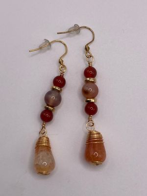 Carnelian Agate and Agate with Gold Accents Earrings