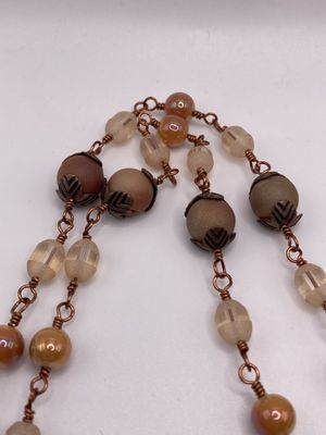 OTD N205 Vintage Antiqued Flowers and Leaf Focals with Druzy Beads with Glass Beaded Necklace