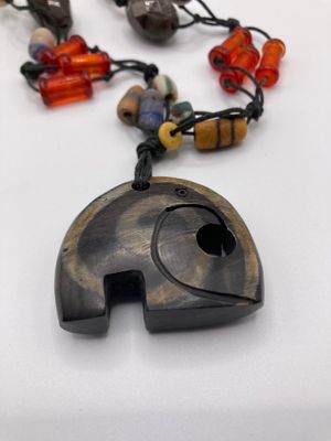 OTD Elephant with African Glass Beads and Hemp Cording Necklace