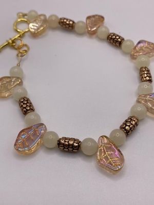 Yellow and Copper Hand wrapped wire with Glass spacer beads Bracelet