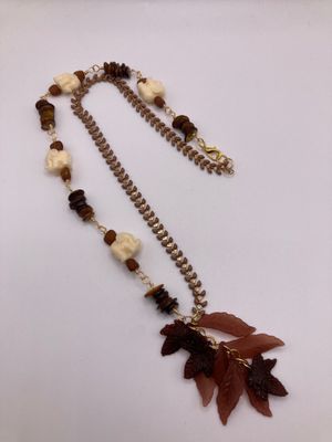 Hanging leaves with Tigers Eye and Unakite, with Ivory Colored Elephant Beads and Chain Necklace