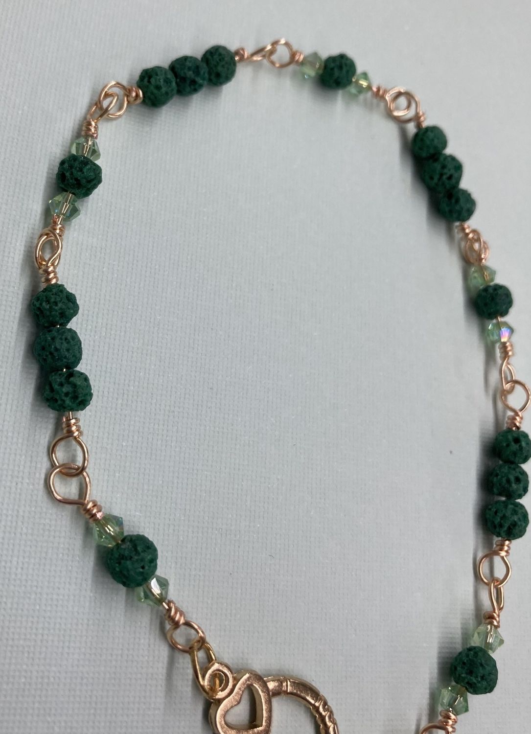 B001 Green Lava Beads with Green Crystals with Gold Accent Bracelet