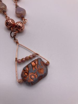OTTD Opalite Triangle Beads and Copper Covered Lava Beads with Czech Glass Elephant Necklace