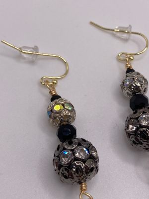 OTD Antiqued Metal Beads in Black and Silver with Rhinestones and Black Tassel Earrings