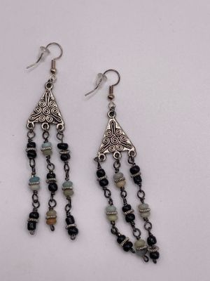 Silver Finding with Design Accented with Labordite and Black Seed Bead Earrings