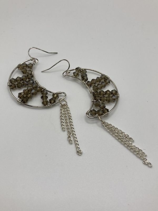 ME2 Crystal Crescent Moon Earrings - Grey