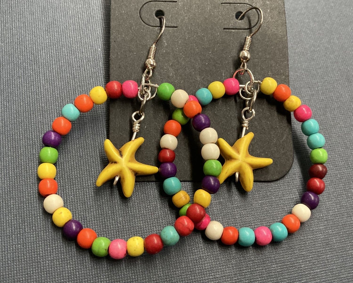 E001 Multi Color Earrings with Yellow Starfish